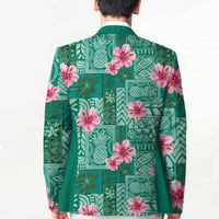 Cyan Hawaii Hibiscus With Tropical Flowers Motifs Blazer - Polynesian Pride