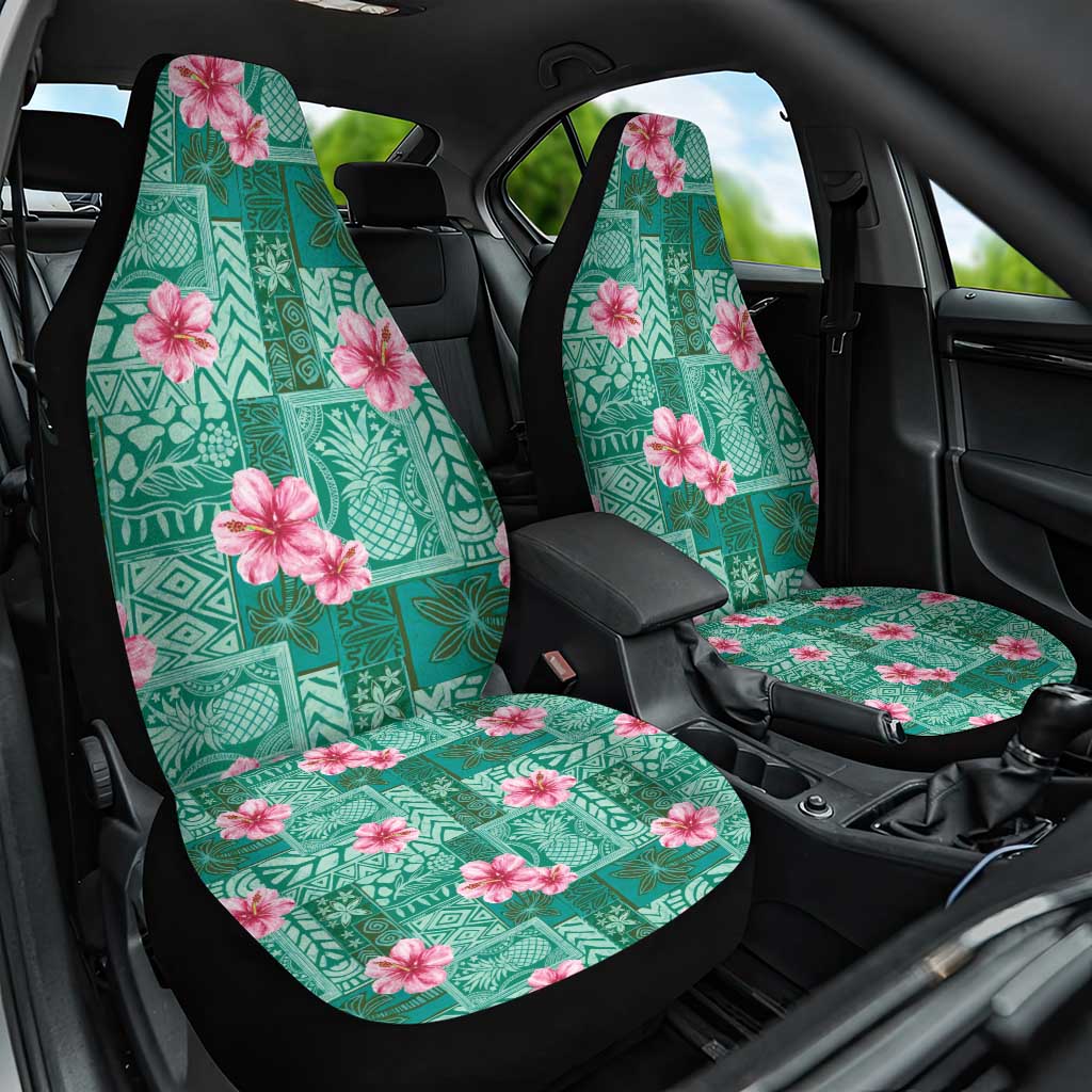 Cyan Hawaii Hibiscus With Tropical Flowers Motifs Car Seat Cover - Polynesian Pride