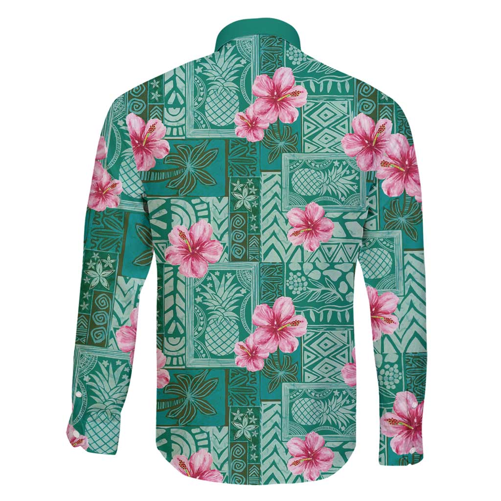 Cyan Hawaii Hibiscus With Tropical Flowers Motifs Family Matching Off Shoulder Short Dress and Hawaiian Shirt - Polynesian Pride