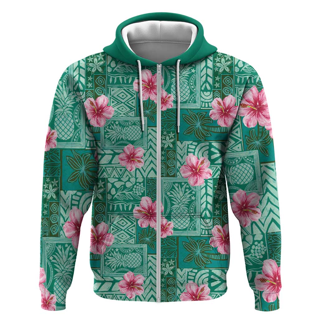 Cyan Hawaii Hibiscus With Tropical Flowers Motifs Hoodie - Polynesian Pride