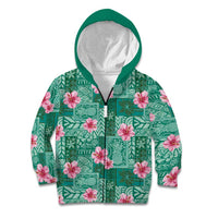 Cyan Hawaii Hibiscus With Tropical Flowers Motifs Kid Hoodie - Polynesian Pride