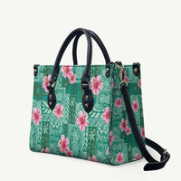 Cyan Hawaii Hibiscus With Tropical Flowers Motifs Leather Bag - Polynesian Pride
