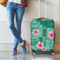 Cyan Hawaii Hibiscus With Tropical Flowers Motifs Luggage Cover - Polynesian Pride