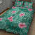 Cyan Hawaii Hibiscus With Tropical Flowers Motifs Quilt Bed Set - Polynesian Pride