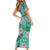 Cyan Hawaii Hibiscus With Tropical Flowers Motifs Short Sleeve Bodycon Dress - Polynesian Pride