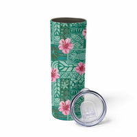 Cyan Hawaii Hibiscus With Tropical Flowers Motifs Skinny Tumbler - Polynesian Pride
