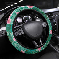 Cyan Hawaii Hibiscus With Tropical Flowers Motifs Steering Wheel Cover - Polynesian Pride