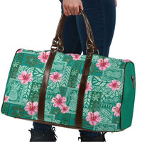 Cyan Hawaii Hibiscus With Tropical Flowers Motifs Travel Bag - Polynesian Pride