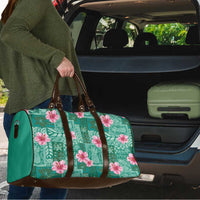 Cyan Hawaii Hibiscus With Tropical Flowers Motifs Travel Bag - Polynesian Pride