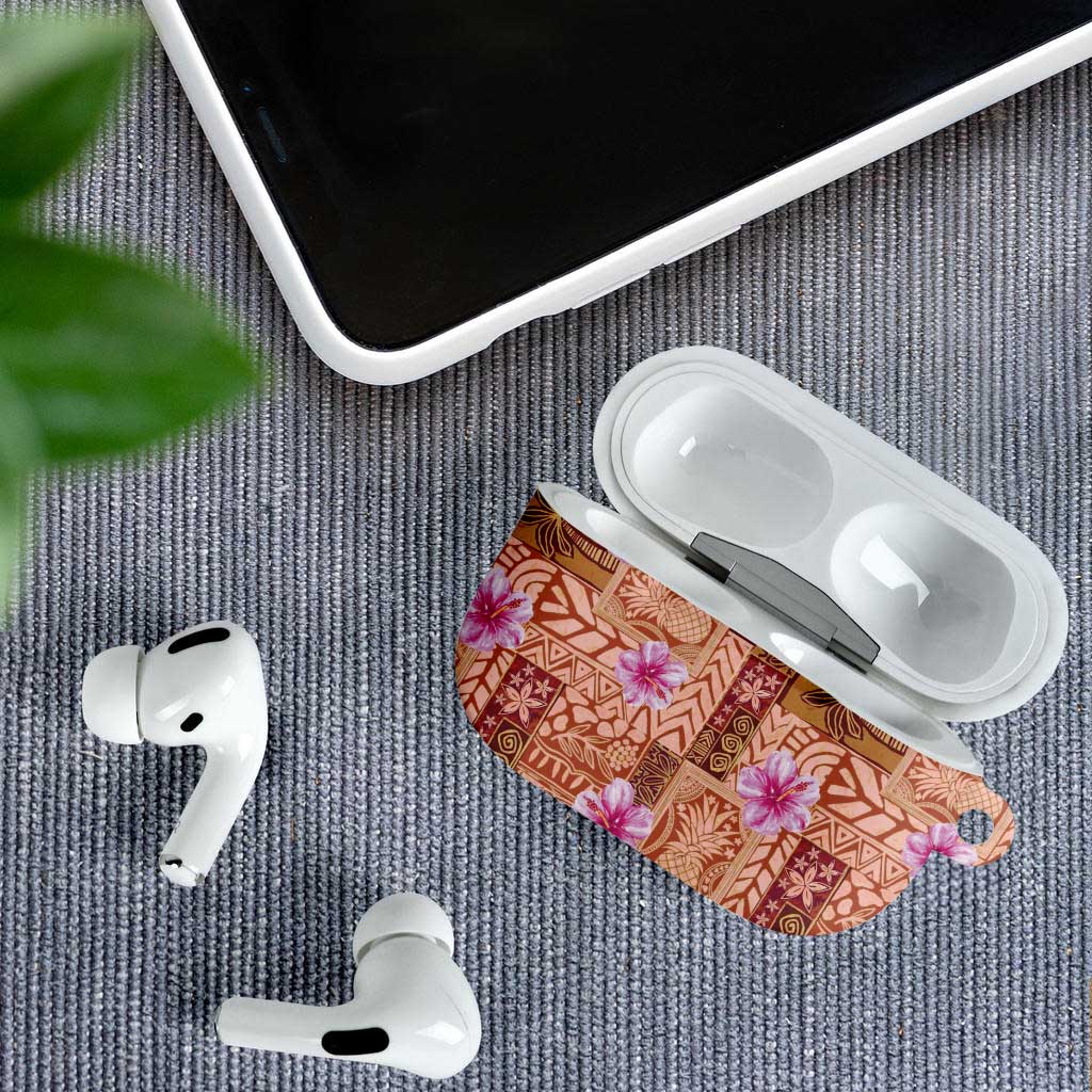 Orange Hawaii Hibiscus With Tropical Flowers Motifs AirPods Case - Polynesian Pride