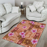 Orange Hawaii Hibiscus With Tropical Flowers Motifs Area Rug - Polynesian Pride
