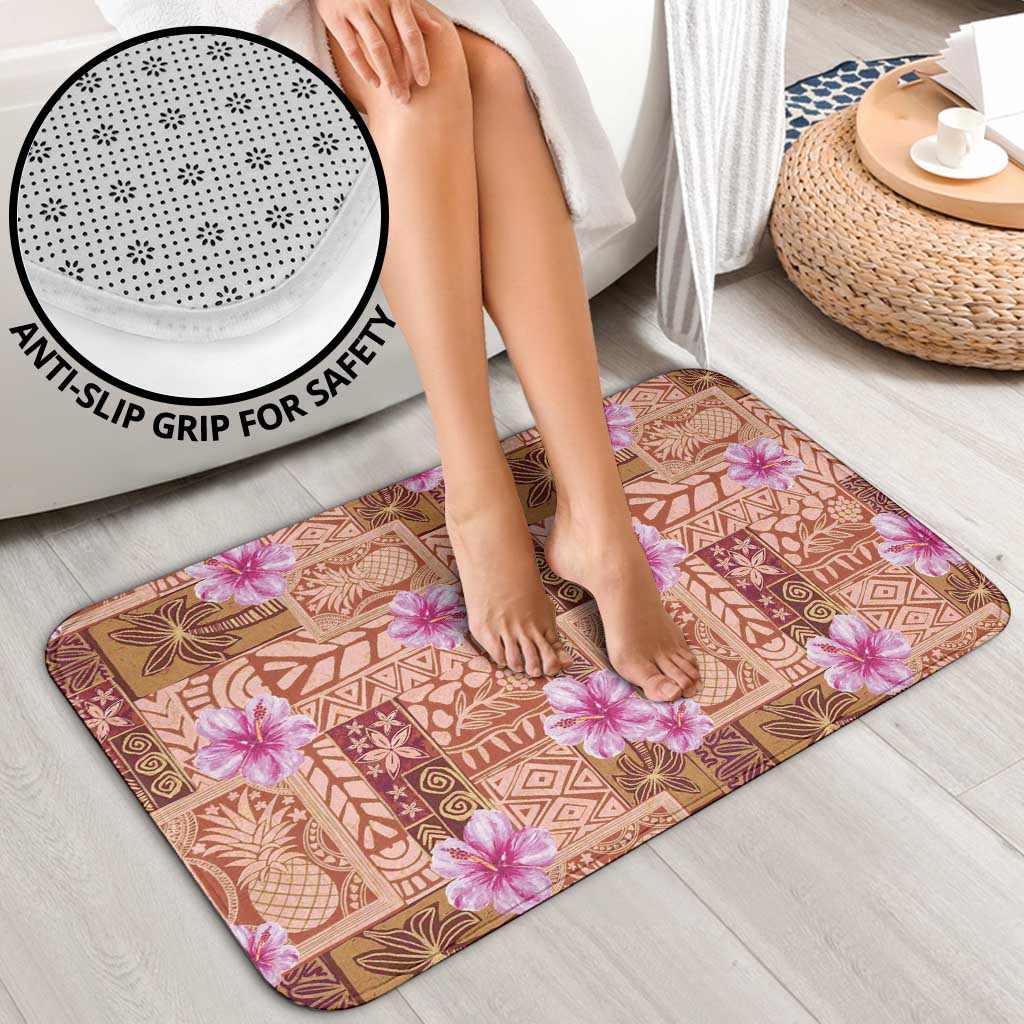 Orange Hawaii Hibiscus With Tropical Flowers Motifs Bathroom Set - Polynesian Pride