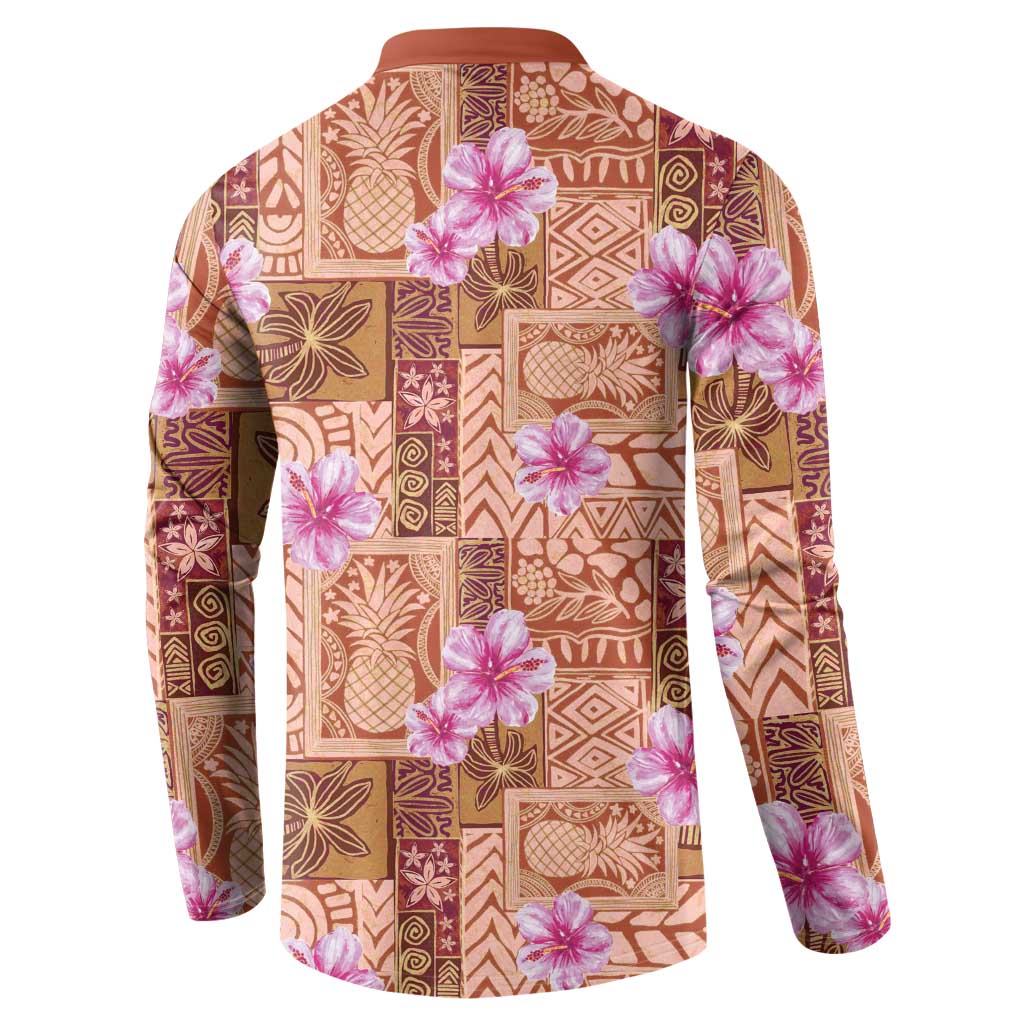 Orange Hawaii Hibiscus With Tropical Flowers Motifs Button Sweatshirt - Polynesian Pride