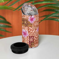 Orange Hawaii Hibiscus With Tropical Flowers Motifs 4 in 1 Can Cooler Tumbler - Polynesian Pride