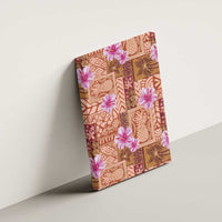 Orange Hawaii Hibiscus With Tropical Flowers Motifs Canvas Wall Art - Polynesian Pride