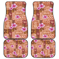 Orange Hawaii Hibiscus With Tropical Flowers Motifs Car Mats - Polynesian Pride