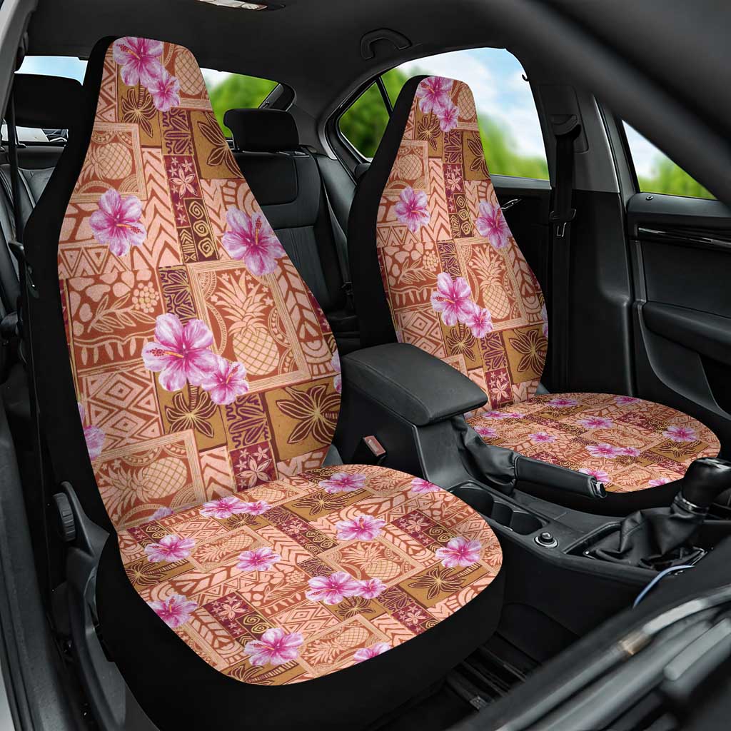 Orange Hawaii Hibiscus With Tropical Flowers Motifs Car Seat Cover - Polynesian Pride