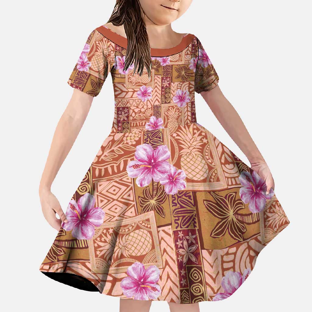 Orange Hawaii Hibiscus With Tropical Flowers Motifs Family Matching Mermaid Dress and Hawaiian Shirt - Polynesian Pride