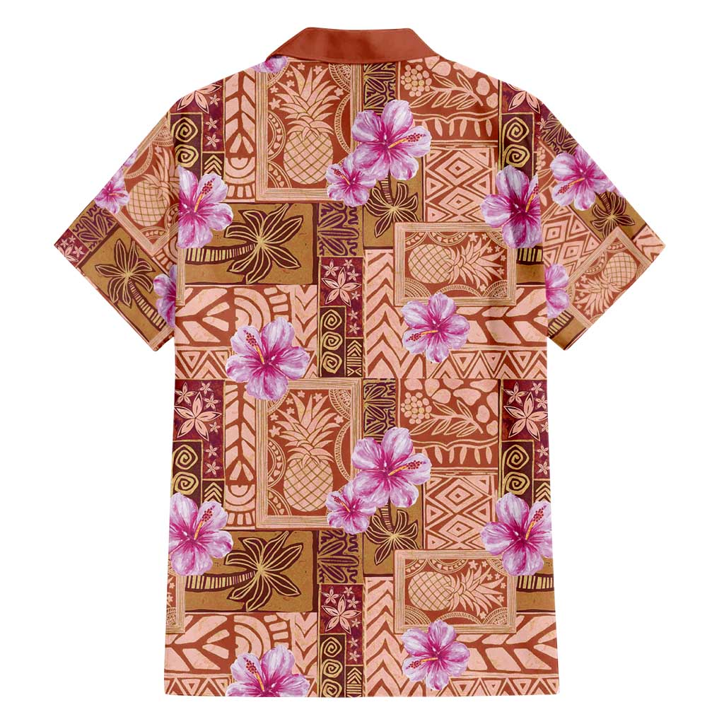 Orange Hawaii Hibiscus With Tropical Flowers Motifs Family Matching Short Sleeve Bodycon Dress and Hawaiian Shirt - Polynesian Pride
