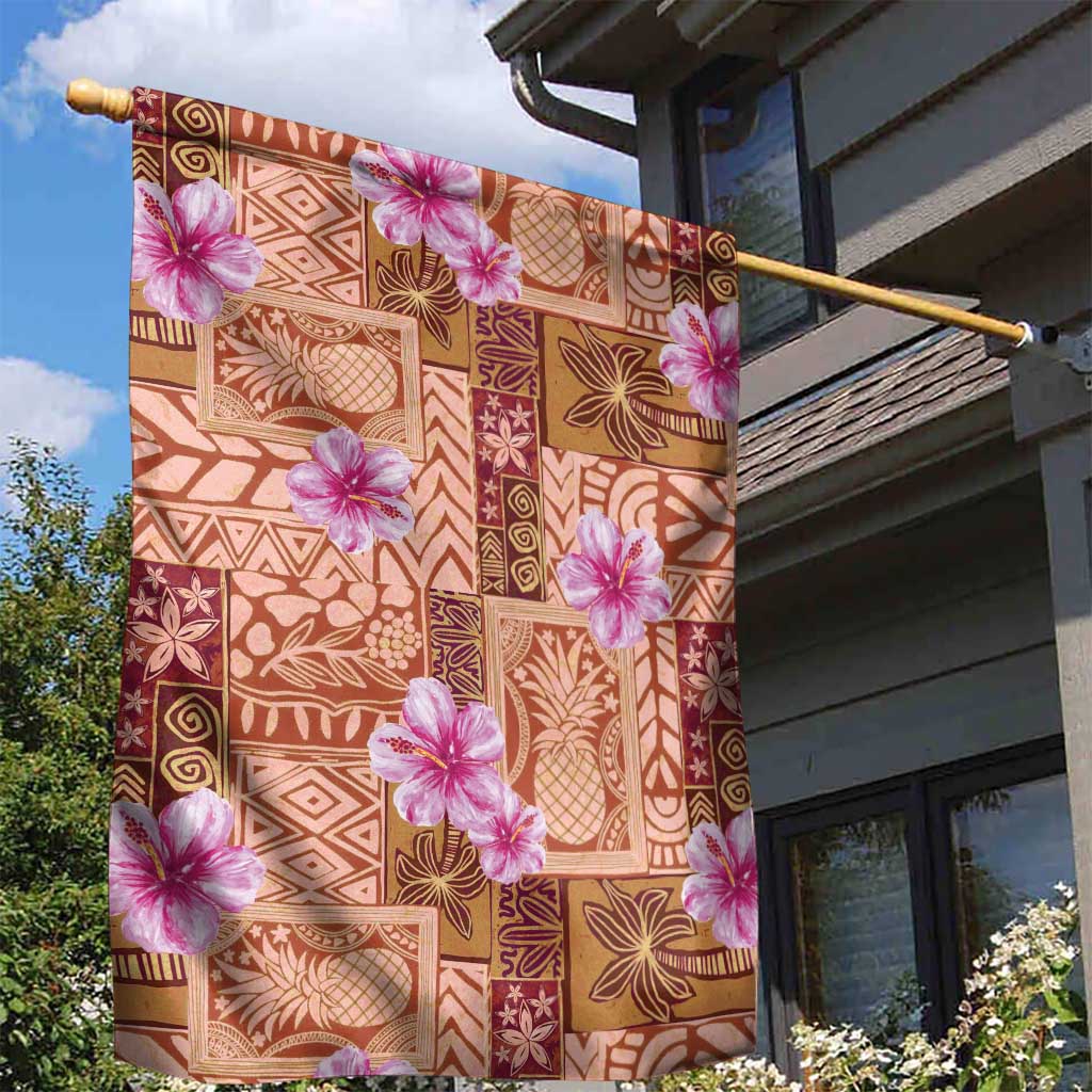 Orange Hawaii Hibiscus With Tropical Flowers Motifs Garden Flag - Polynesian Pride