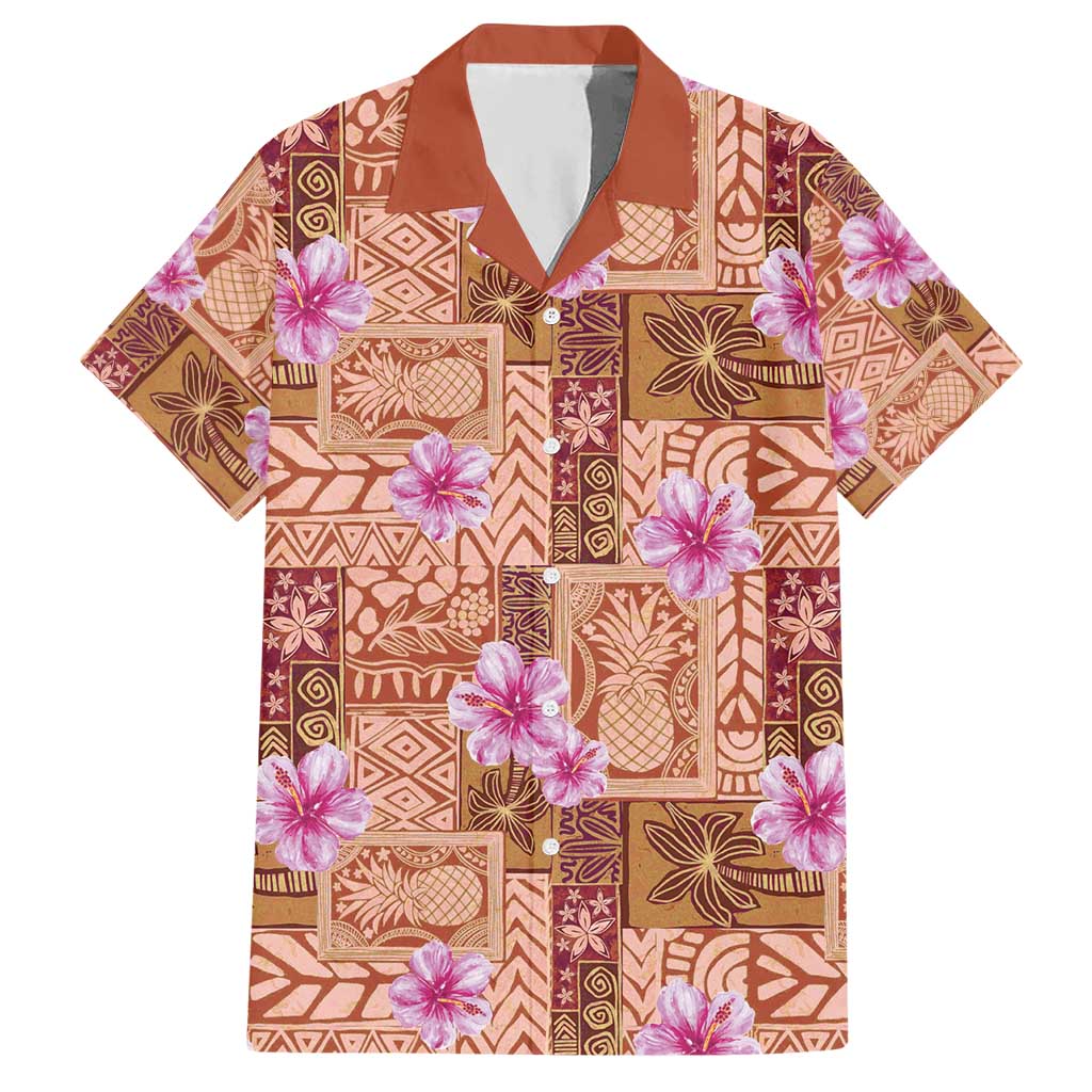 Orange Hawaii Hibiscus With Tropical Flowers Motifs Hawaiian Shirt - Polynesian Pride