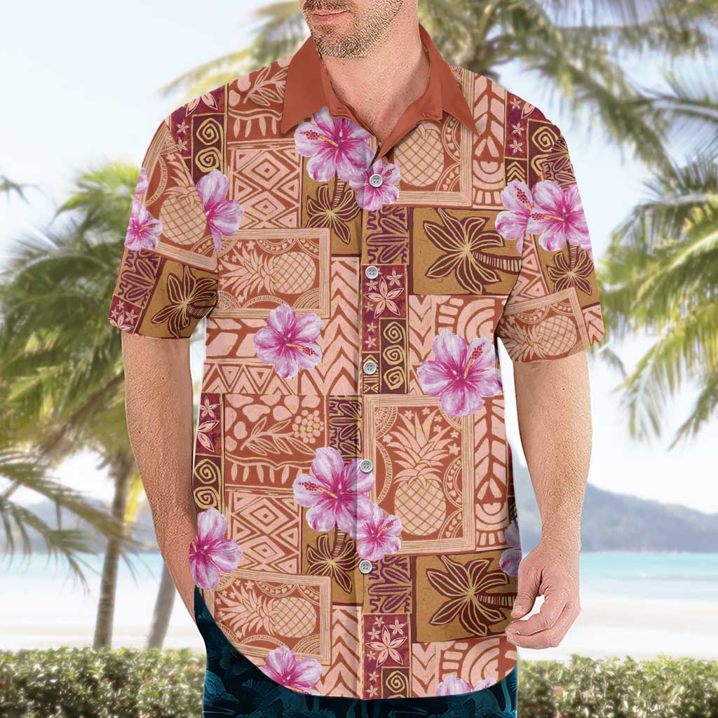 Orange Hawaii Hibiscus With Tropical Flowers Motifs Hawaiian Shirt - Polynesian Pride