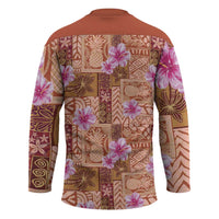 Orange Hawaii Hibiscus With Tropical Flowers Motifs Hockey Jersey - Polynesian Pride