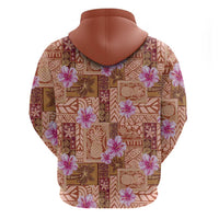 Orange Hawaii Hibiscus With Tropical Flowers Motifs Hoodie - Polynesian Pride