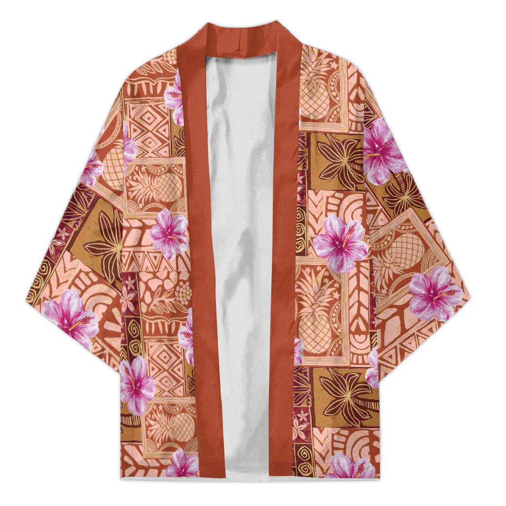 Orange Hawaii Hibiscus With Tropical Flowers Motifs Kimono - Polynesian Pride