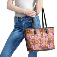 Orange Hawaii Hibiscus With Tropical Flowers Motifs Leather Tote Bag - Polynesian Pride