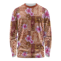 Orange Hawaii Hibiscus With Tropical Flowers Motifs Long Sleeve Shirt - Polynesian Pride
