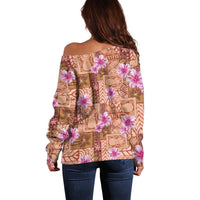 Orange Hawaii Hibiscus With Tropical Flowers Motifs Off Shoulder Sweater - Polynesian Pride
