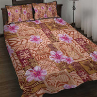 Orange Hawaii Hibiscus With Tropical Flowers Motifs Quilt Bed Set - Polynesian Pride