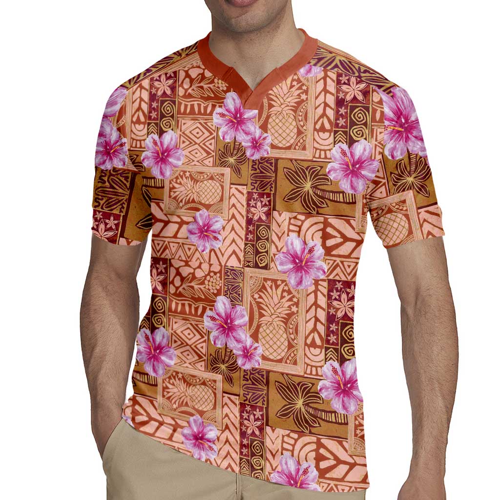 Orange Hawaii Hibiscus With Tropical Flowers Motifs Rugby Jersey - Polynesian Pride