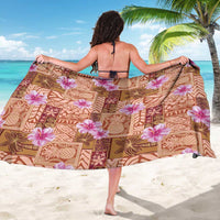 Orange Hawaii Hibiscus With Tropical Flowers Motifs Sarong - Polynesian Pride