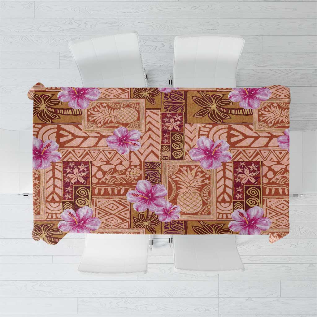 Orange Hawaii Hibiscus With Tropical Flowers Motifs Tablecloth - Polynesian Pride