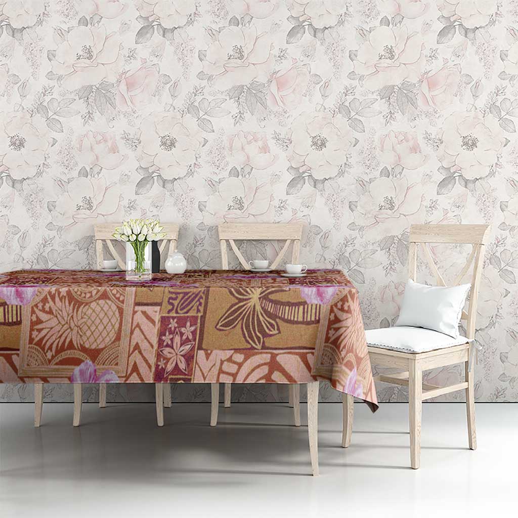 Orange Hawaii Hibiscus With Tropical Flowers Motifs Tablecloth - Polynesian Pride