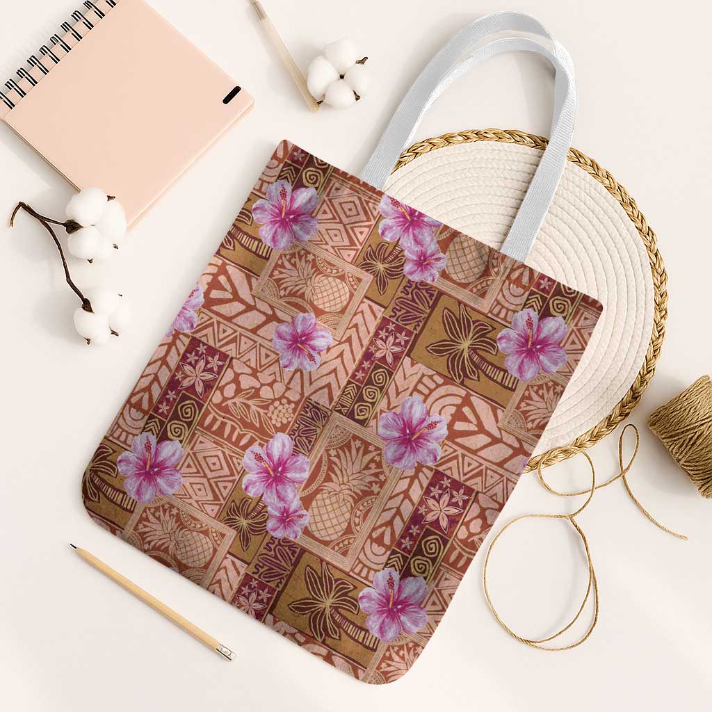 Orange Hawaii Hibiscus With Tropical Flowers Motifs Tote Bag - Polynesian Pride