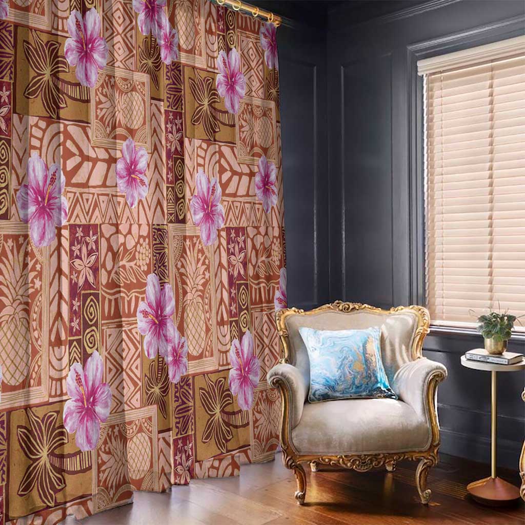 Orange Hawaii Hibiscus With Tropical Flowers Motifs Window Curtain - Polynesian Pride