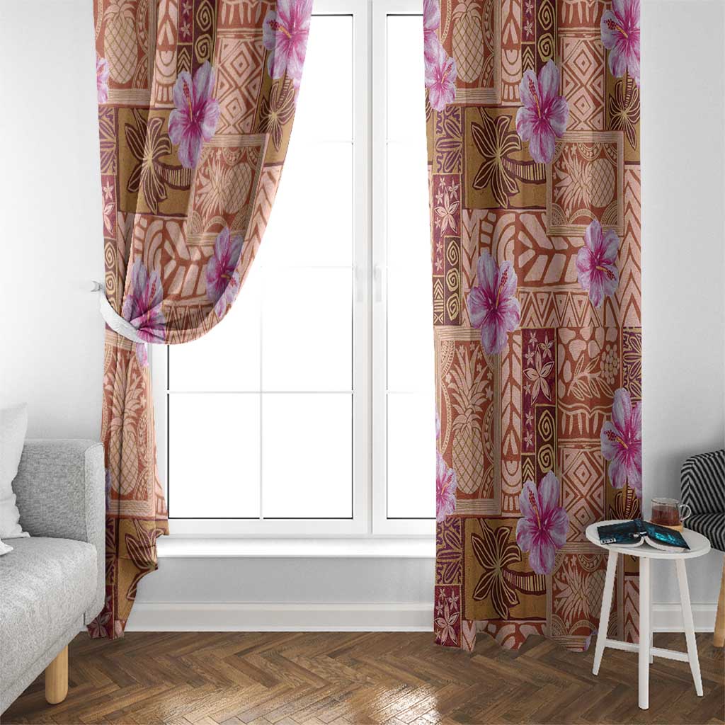 Orange Hawaii Hibiscus With Tropical Flowers Motifs Window Curtain - Polynesian Pride