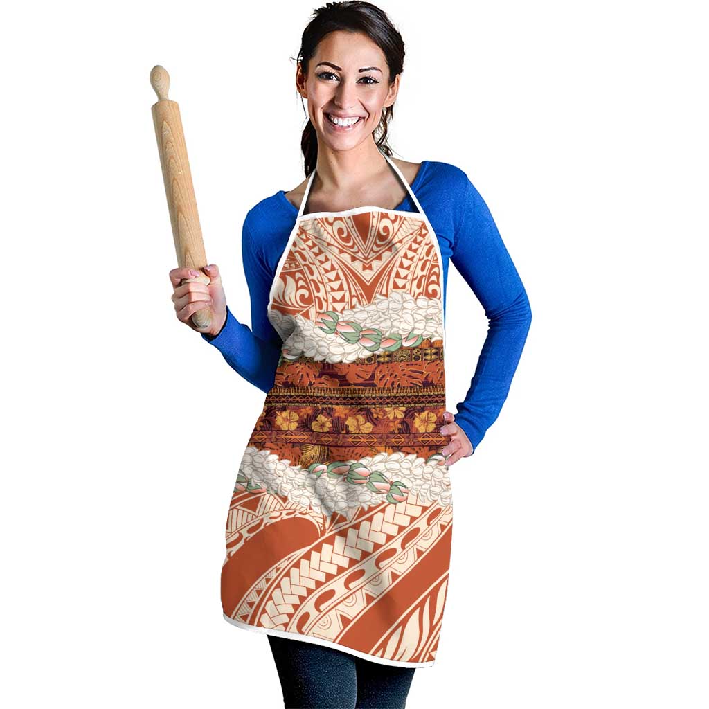 Aloha Hawaii Mikioi Lei Apron Beige Tropical Flower Pattern - Polynesian Pride