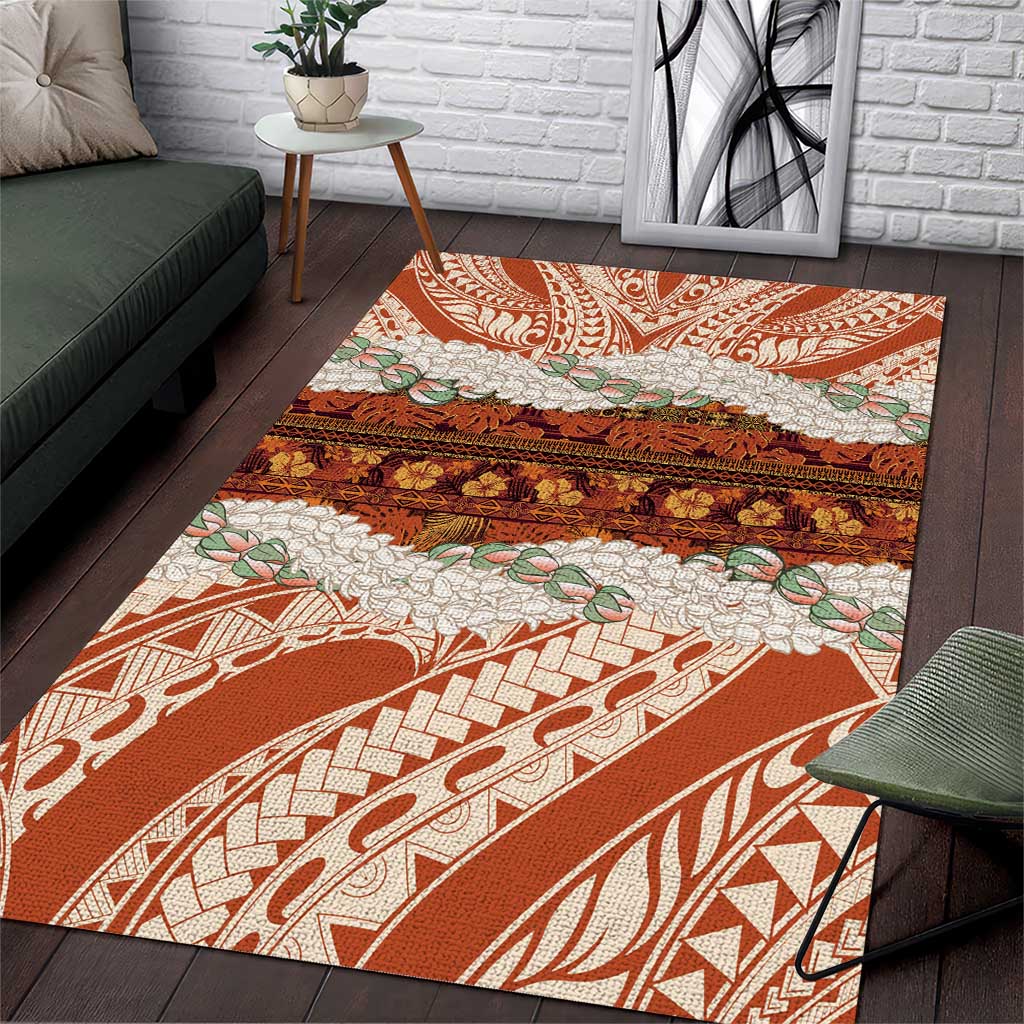 Aloha Hawaii Mikioi Lei Area Rug Beige Tropical Flower Pattern - Polynesian Pride