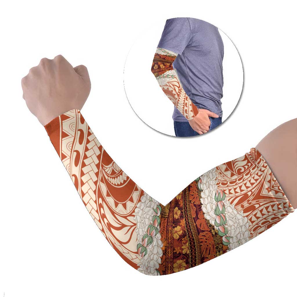 Aloha Hawaii Mikioi Lei Arm Sleeves Beige Tropical Flower Pattern - Polynesian Pride