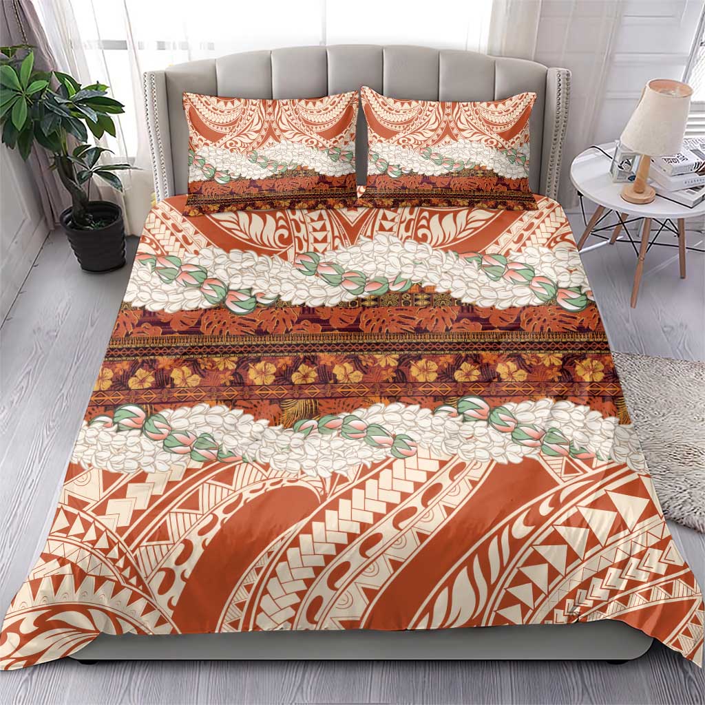 Aloha Hawaii Mikioi Lei Bedding Set Beige Tropical Flower Pattern - Polynesian Pride