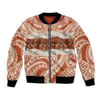 Aloha Hawaii Mikioi Lei Bomber Jacket Beige Tropical Flower Pattern - Polynesian Pride