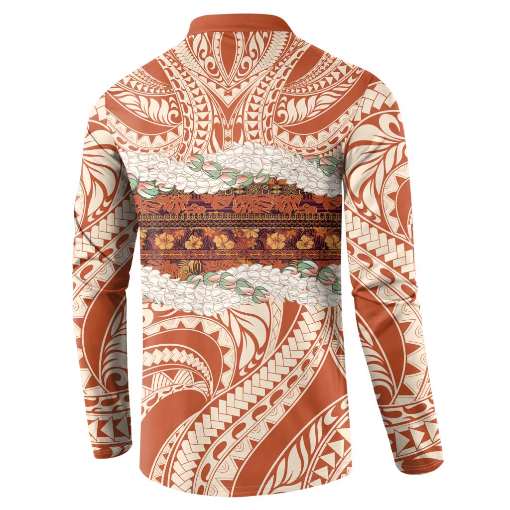 Aloha Hawaii Mikioi Lei Button Sweatshirt Beige Tropical Flower Pattern - Polynesian Pride