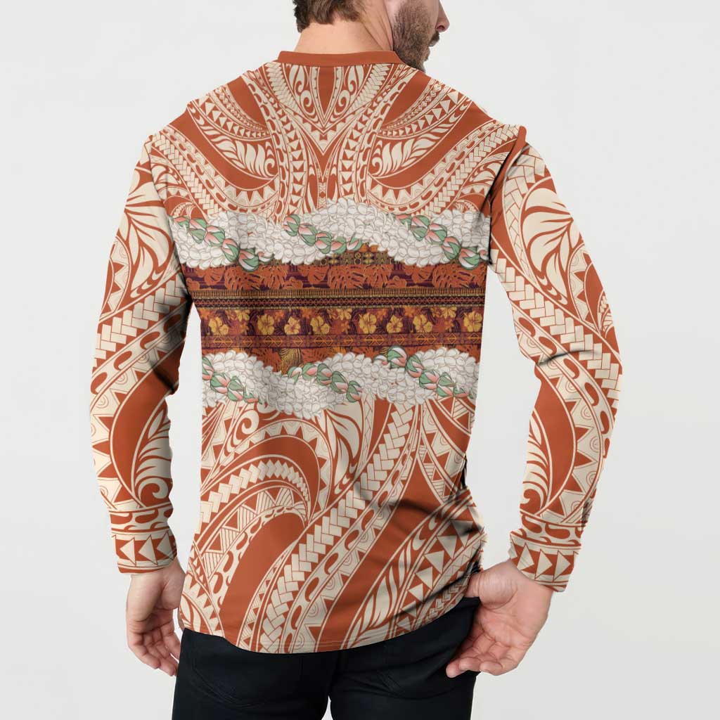 Aloha Hawaii Mikioi Lei Button Sweatshirt Beige Tropical Flower Pattern - Polynesian Pride