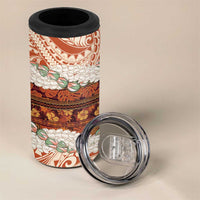 Aloha Hawaii Mikioi Lei 4 in 1 Can Cooler Tumbler Beige Tropical Flower Pattern - Polynesian Pride