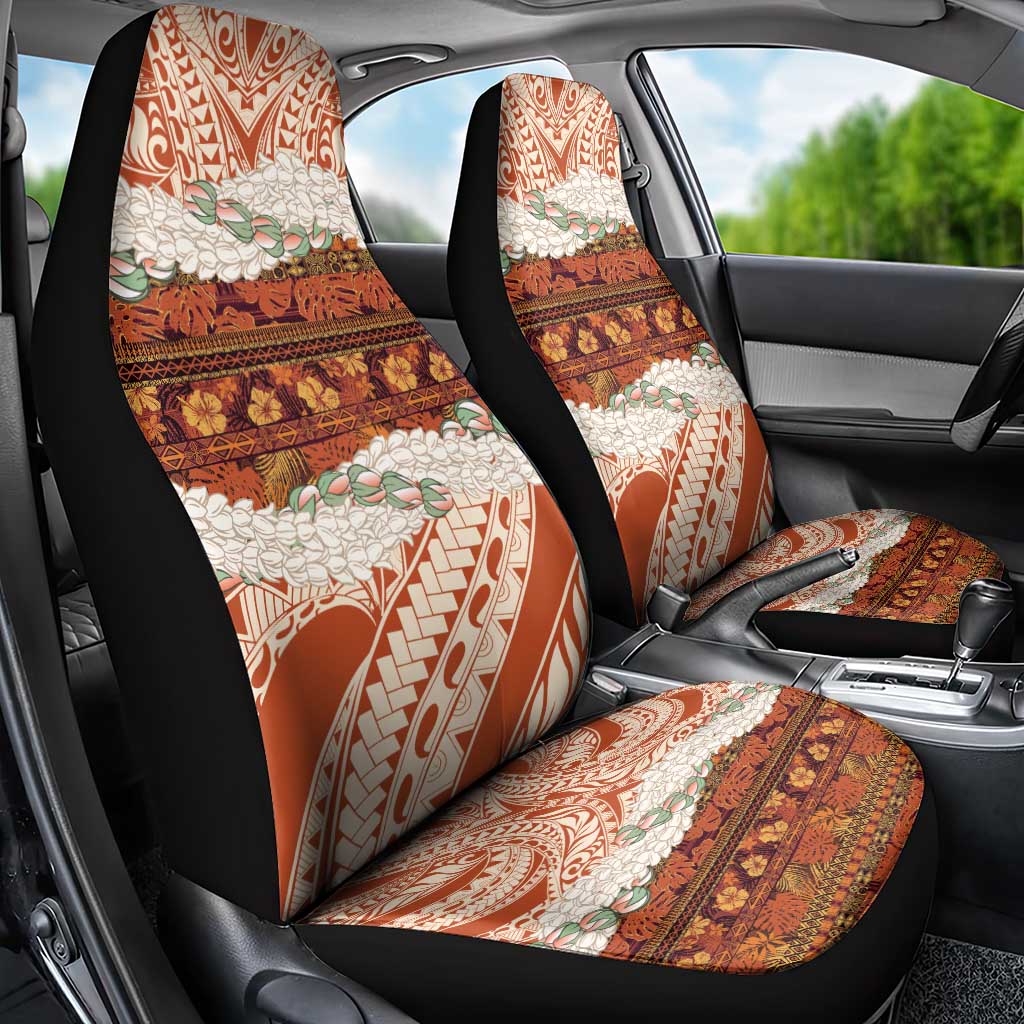 Aloha Hawaii Mikioi Lei Car Seat Cover Beige Tropical Flower Pattern - Polynesian Pride