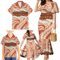 Aloha Hawaii Mikioi Lei Family Matching Mermaid Dress and Hawaiian Shirt Beige Tropical Flower Pattern - Polynesian Pride